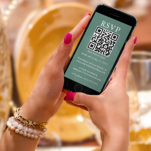 Minimalist Wedding QR Eucalyptus Green RSVP Card
