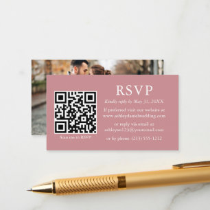 Minimalist Wedding QR Photo Dusty Rose RSVP Enclosure Card