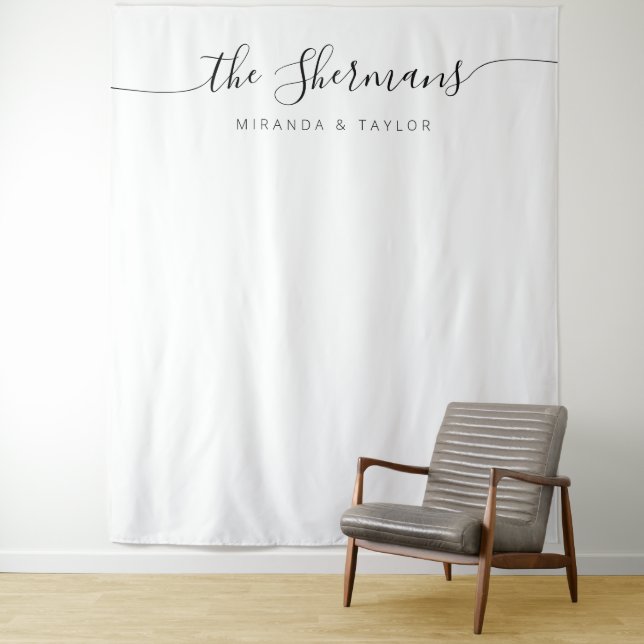 Minimalist Wedding Reception Decor Backdrop Tapestry (In Situ)