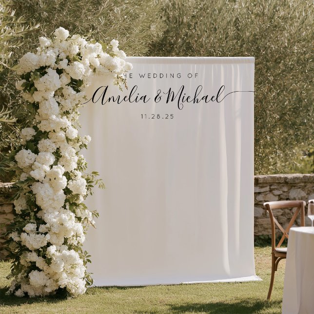 Minimalist Wedding Reception Decor Backdrop Tapestry (Customizable Welcome Wedding Tapestry Background)