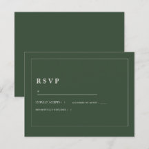 Minimalist Wedding RSVP Card Dark Green Elegant
