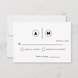 Minimalist Wedding RSVP Card Simple Black &White