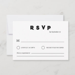 Minimalist Wedding RSVP Card Simple Black &White
