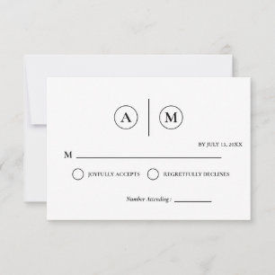 Minimalist Wedding RSVP Card Simple Black &White