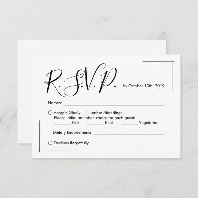 Minimalist Wedding RSVP Card with Crossed Borders (Front/Back)