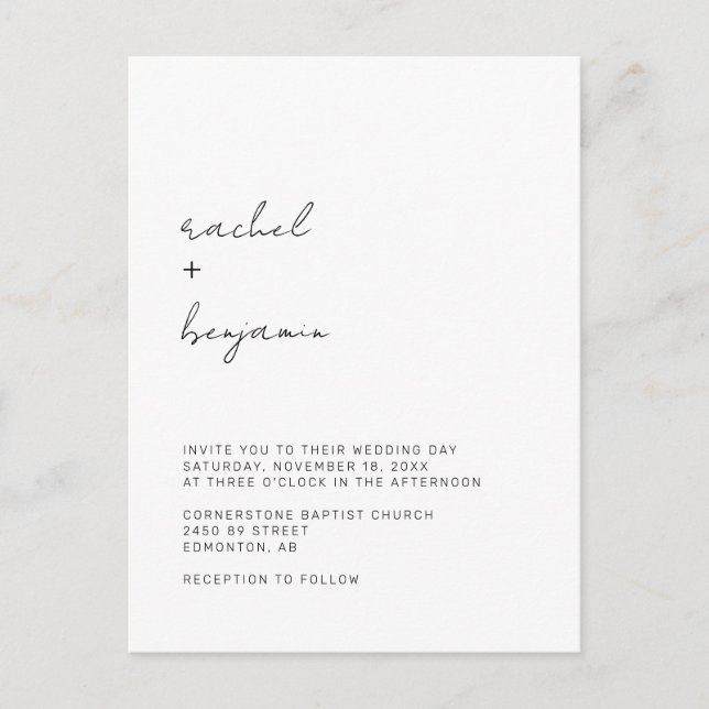 Minimalist Wedding Script Modern Simple Typography Postcard (Front)