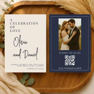 Minimalist Wedding Script Photo QR Code  Invitation