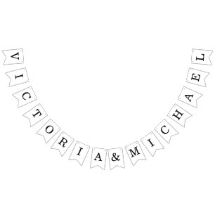 Minimalist Wedding Simple Black and White Names  Bunting Flags