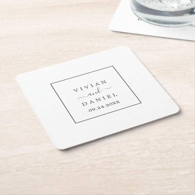 Minimalist Wedding Square Paper Coaster (Angled)