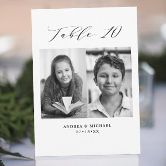 Minimalist Wedding Table 10 Number & Pictures Card