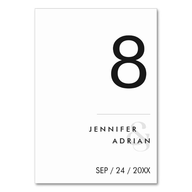 Minimalist Wedding Table Number - Customizable (Front)