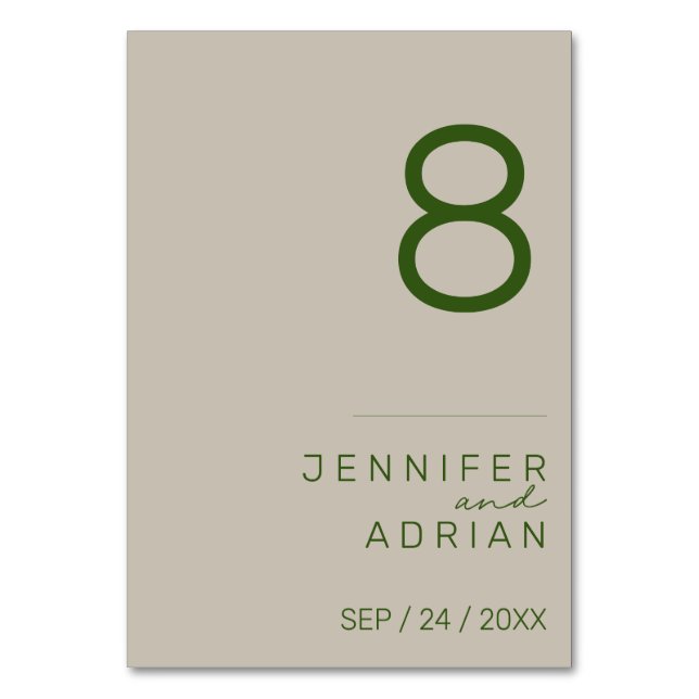 Minimalist Wedding Table Number - Customizable (Front)
