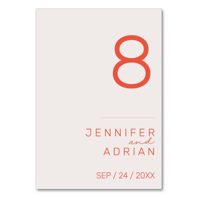 Minimalist Wedding Table Number - Customizable (Front)