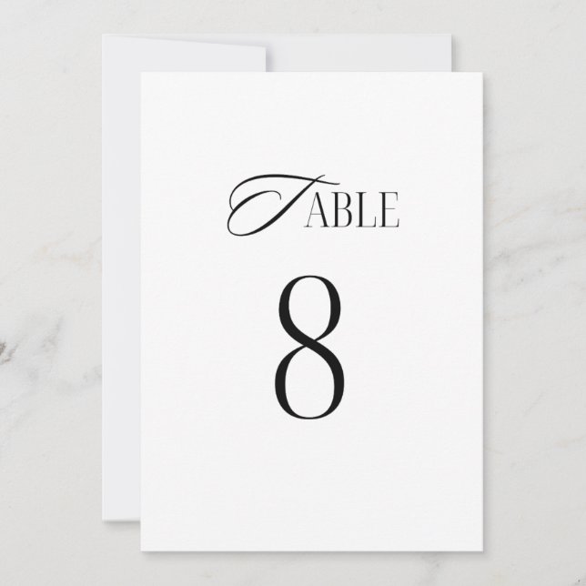 Minimalist Wedding Table Number – Elegant Black &  (Front)