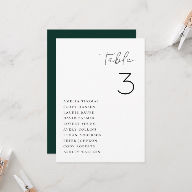Minimalist Wedding Table Seating Card (Front/Back In Situ)