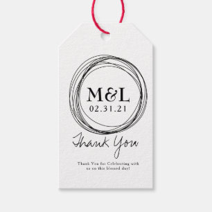 Minimalist Wedding Thank You Black White Ring Logo Gift Tags