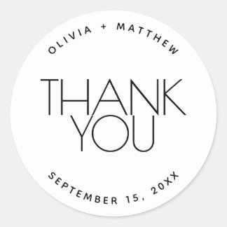 Minimalist Wedding Thank You. Black & White Simple Classic Round Sticker