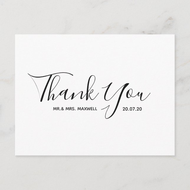 Minimalist Wedding Thank You Calligraphy Simple Postcard (Front)