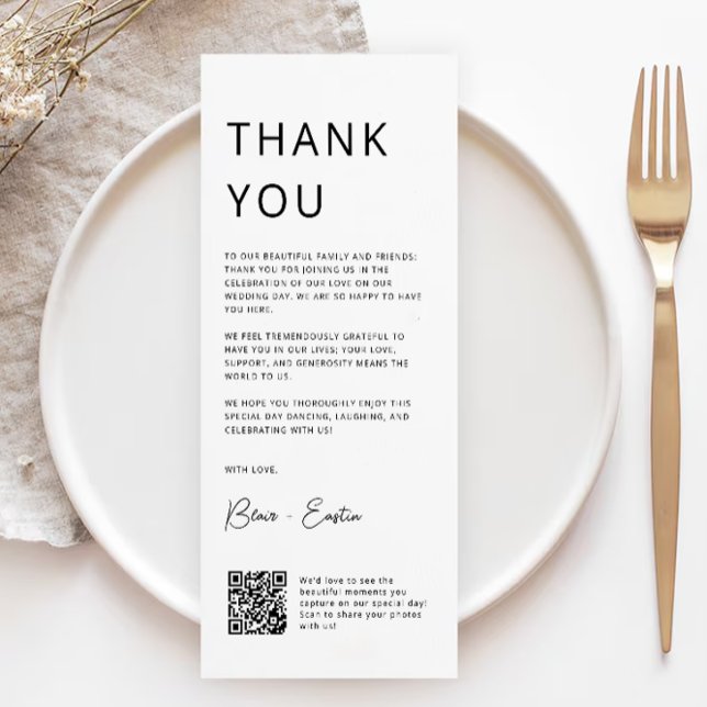 Minimalist Wedding Thank You Card with Qr Code, (Minimalist Wedding Thank You Card with Qr Code,)
