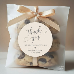 Minimalist Wedding Thank You Favour, in Grey Cream Classic Round Sticker