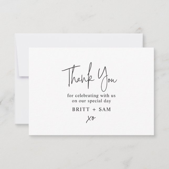 Minimalist Wedding Thank You Handwritten Script Card (Front)