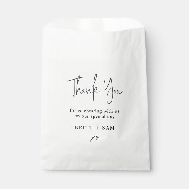 Minimalist Wedding Thank You Handwritten Script  Favour Bag (Front)