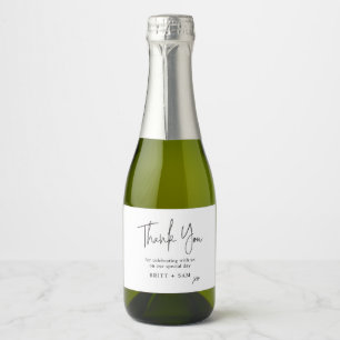 Minimalist Wedding Thank You Handwritten Script Sparkling Wine Label