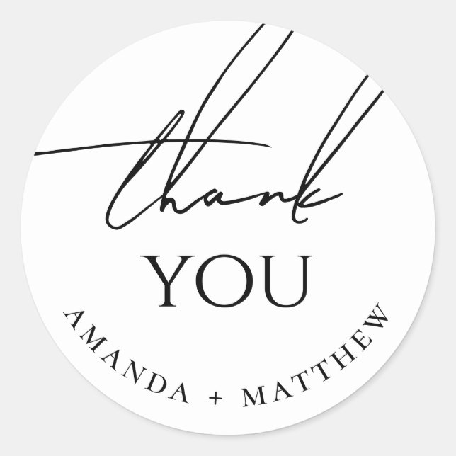 Minimalist Wedding Thank You | Modern Script Classic Round Sticker (Front)