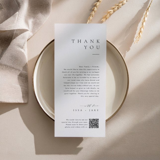 Minimalist Wedding Thank You Note with QR Code Menu (Creator Uploaded)