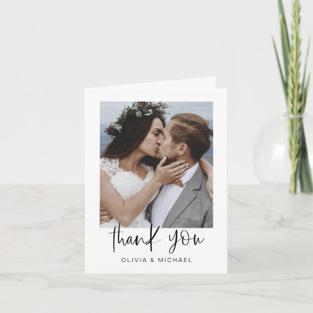 Minimalist Wedding Thank You Photo Simple Card (Front)