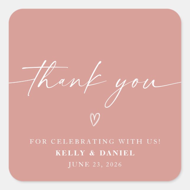 Minimalist Wedding Thank You Square Sticker (Front)