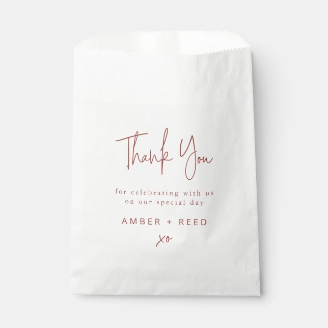 Minimalist Wedding Thank You Terracotta Copper Favour Bag (Front)