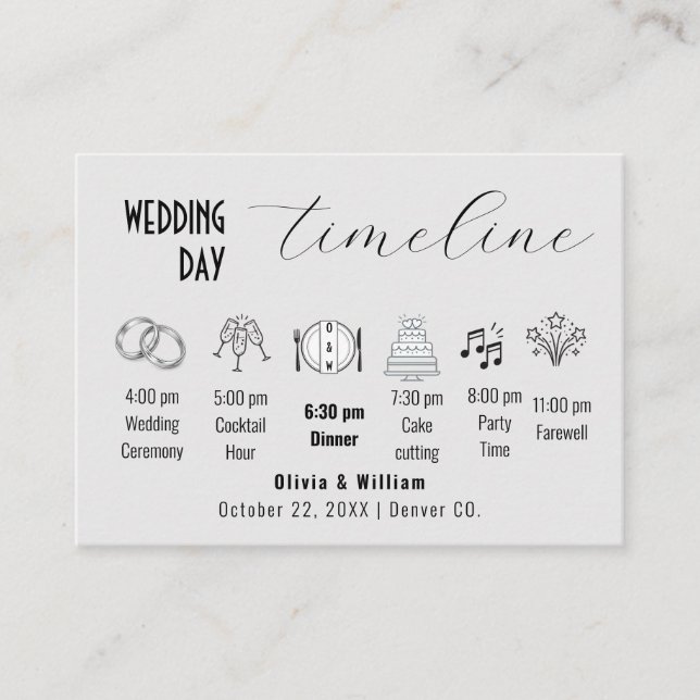 Minimalist Wedding Timeline Details Enclosure Card (Front)