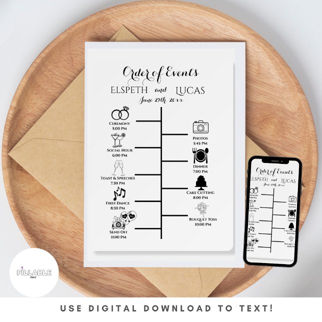 Minimalist Wedding Timeline Insert | Custom Events Invitation (Creator Uploaded)