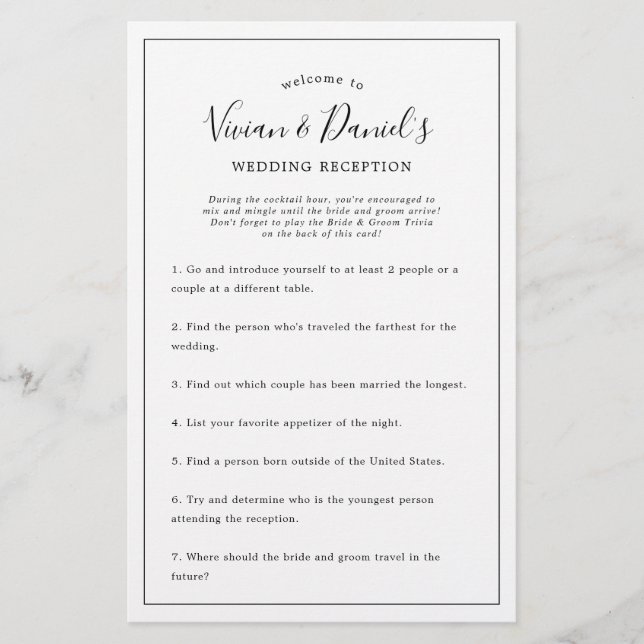 Minimalist Wedding Welcome and Ice Breaker Games Flyer (Front)