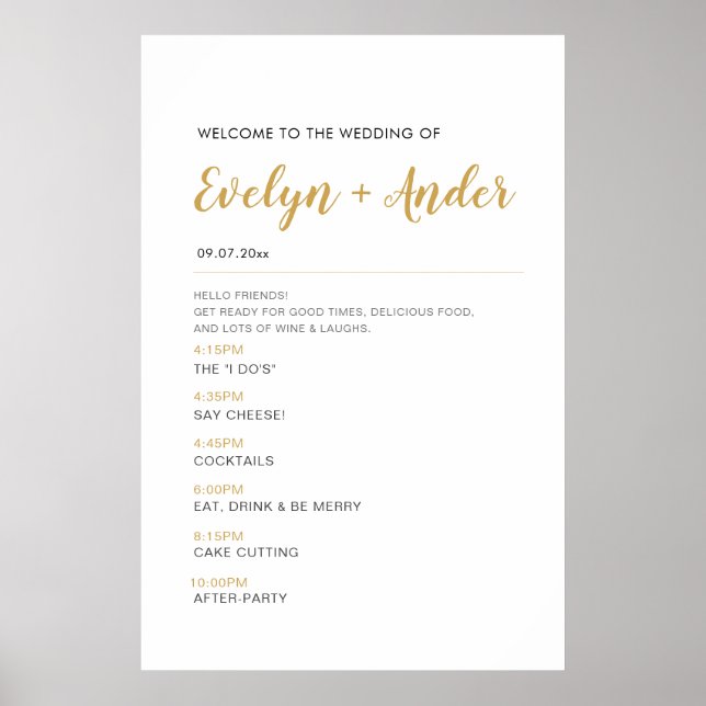 Minimalist Wedding Welcome & Timeline Program Poster (Front)