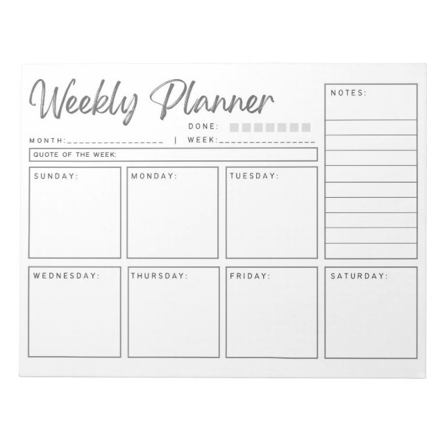 Minimalist Weekly Planner for Organized Scheduling Notepad (Front)