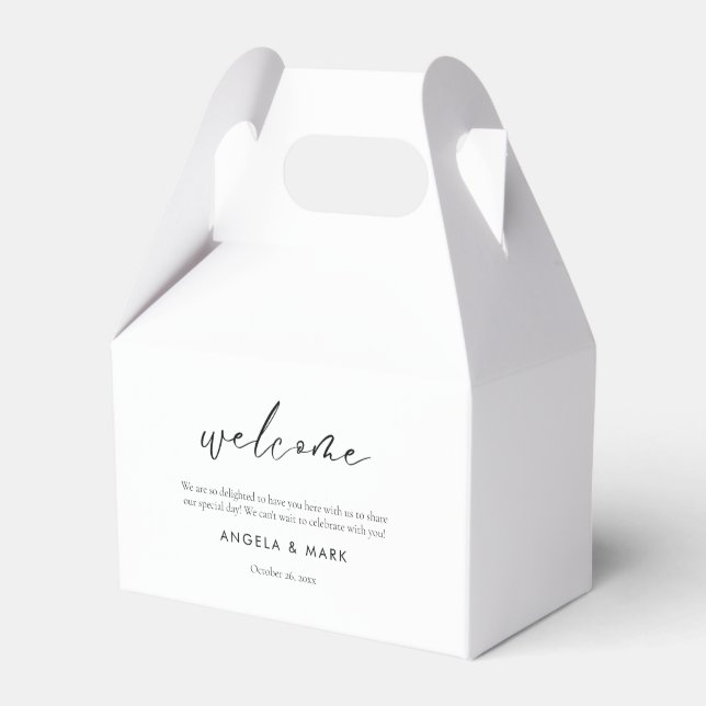 Minimalist Welcome Black & White Wedding Favor Box (Front Side)