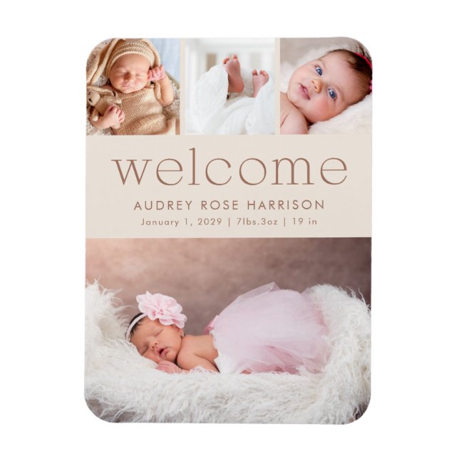 Minimalist Welcome Photo Collage Birth Magnet (Vertical)