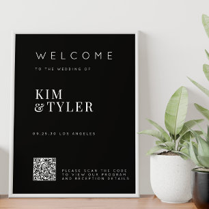 Minimalist welcome wedding QR CODE black sign