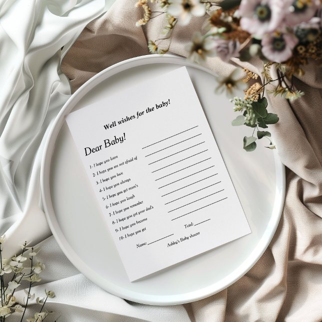 Minimalist well wishes for the baby shower game invitation (Creator Uploaded)