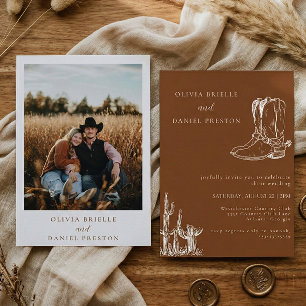 Minimalist Western Boots Country  Photo Wedding Invitation