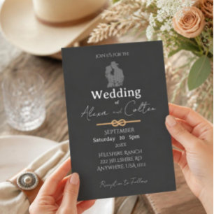 Minimalist Western Wedding Invitation Dark grey
