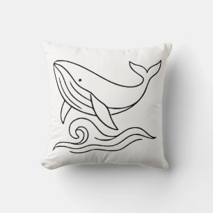Minimalist Whale Line Art – Ocean Animal Throw Pillow