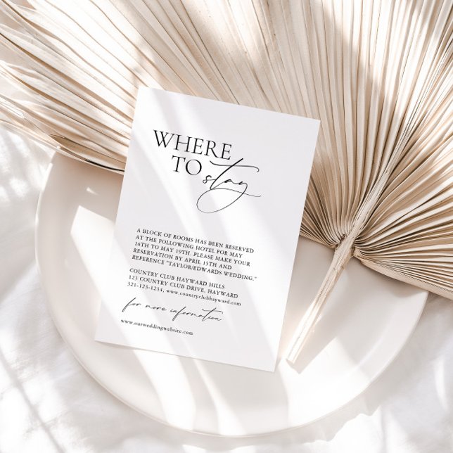 Minimalist "Where to Stay" Wedding Accommodation Enclosure Card (Creator Uploaded)