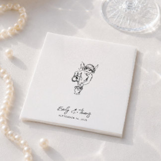 Minimalist Whimsical Ink Hand Drawn Wedding Napkin