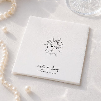 Minimalist Whimsical Ink Hand Drawn Wedding Napkin