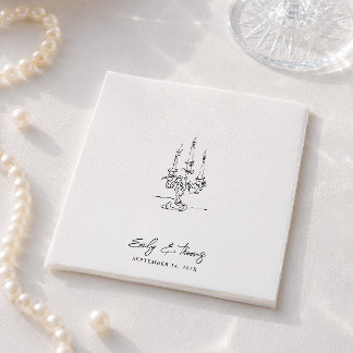 Minimalist Whimsical Ink Hand Drawn Wedding Napkin