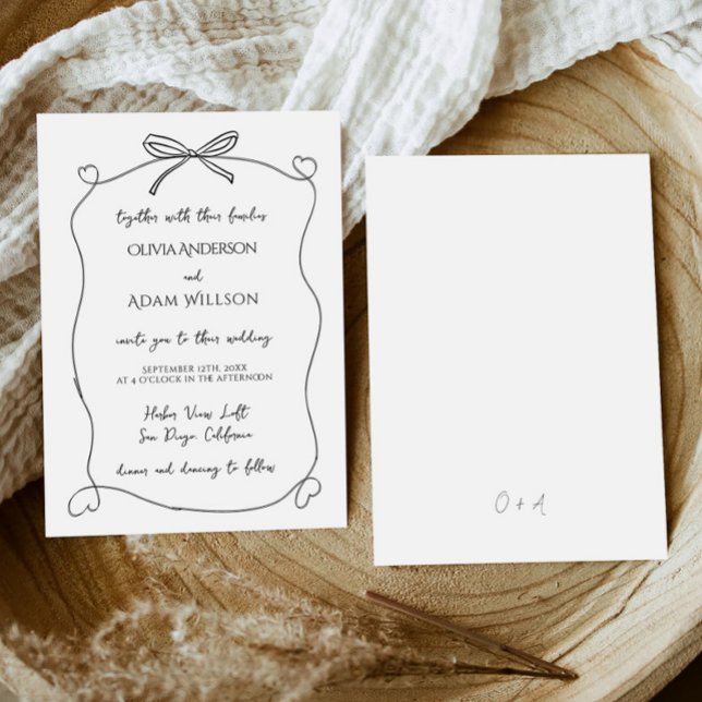 Minimalist Whimsical Quirky Hand Drawn Bow Wedding Invitation (Creator Uploaded)