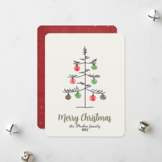 Minimalist Whimsical Sketch Christmas Tree  Holiday Card